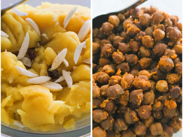 Gluten Free Navratri Prasad (Besan Halwa, Channa, GF Poori) 