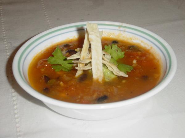 Chicken Tortilla Soup with Black Beans and Oven Roasted Tomatoes