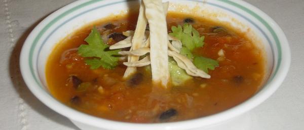 Chicken Tortilla Soup with Black Beans and Oven Roasted Tomatoes