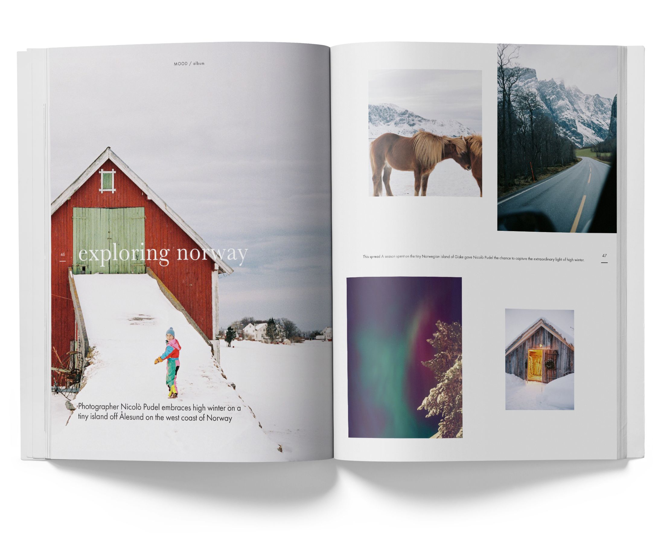 Exploring Norway opening spread from House and Leisure, pp. 46-47, photographs by Nicolò Pudel