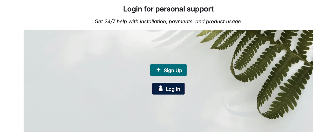Two vertically stacked buttons letting users log in or sign up on a calming background