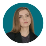 A headshot of Zoriana Bogutska against a teal background