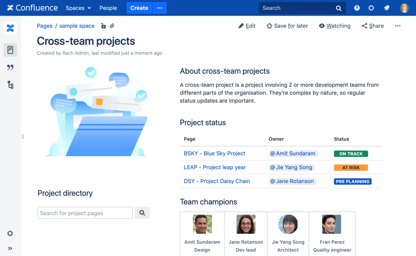 A Cross-team projects page in Confluence Data Center
