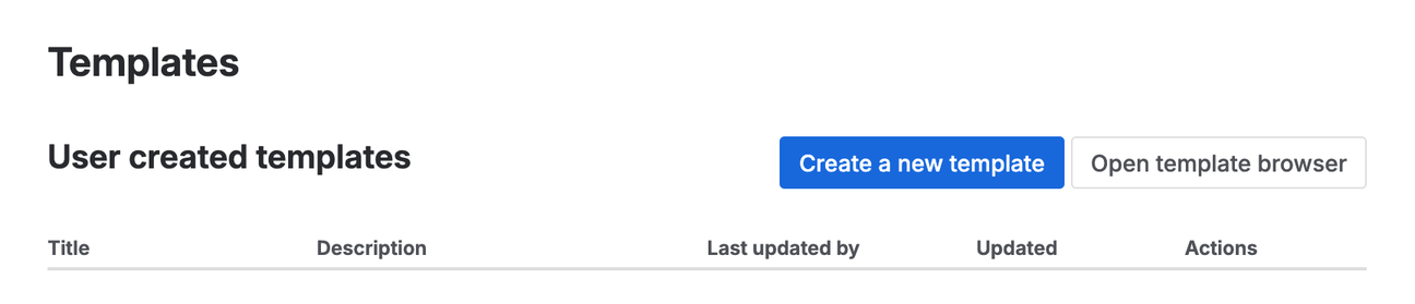A screenshot of the "Create a new template" button in Confluence's space templates section