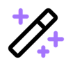 An icon of a magic wand surrounded by purple sparkles