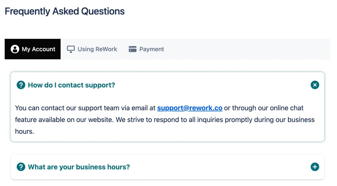 An FAQ section using collapsible sections in Confluence