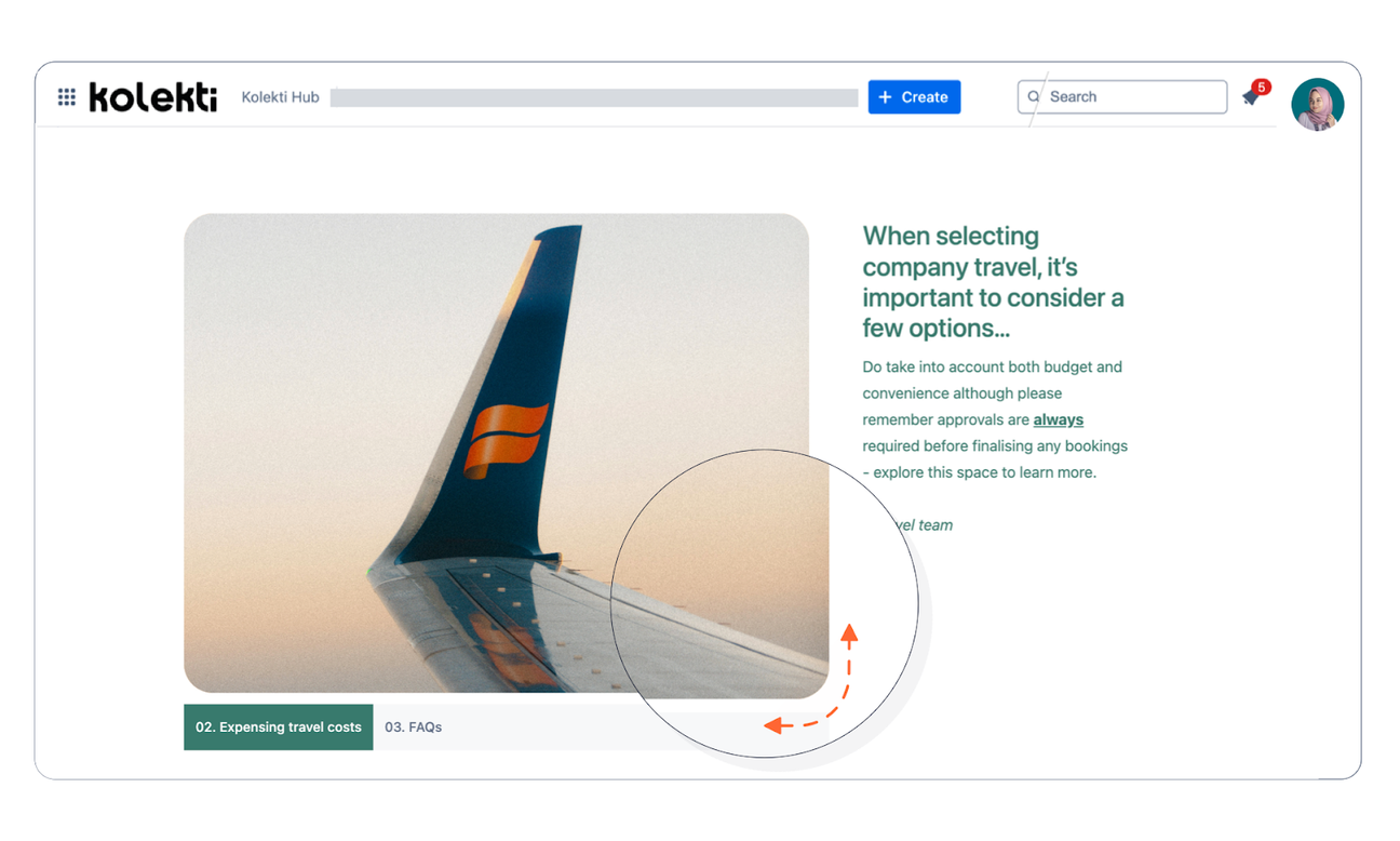 A Confluence page with a rounded image of an aeroplane wing