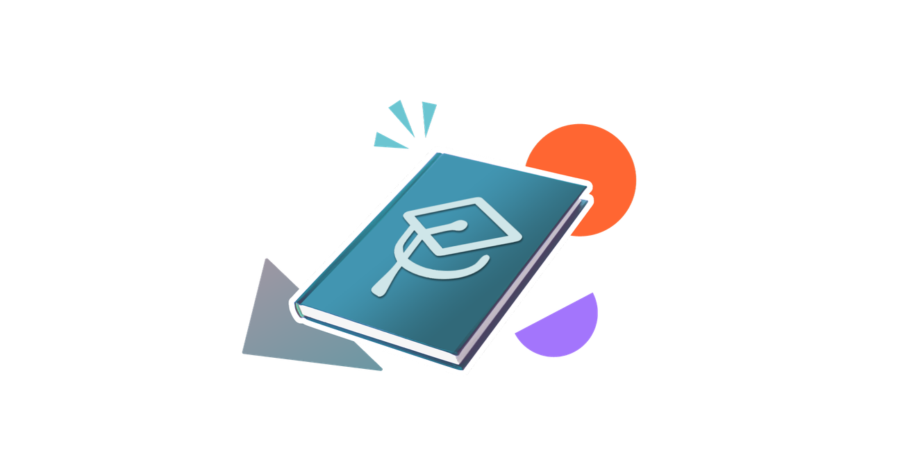 A stylised image of book with a graduation cap on the cover