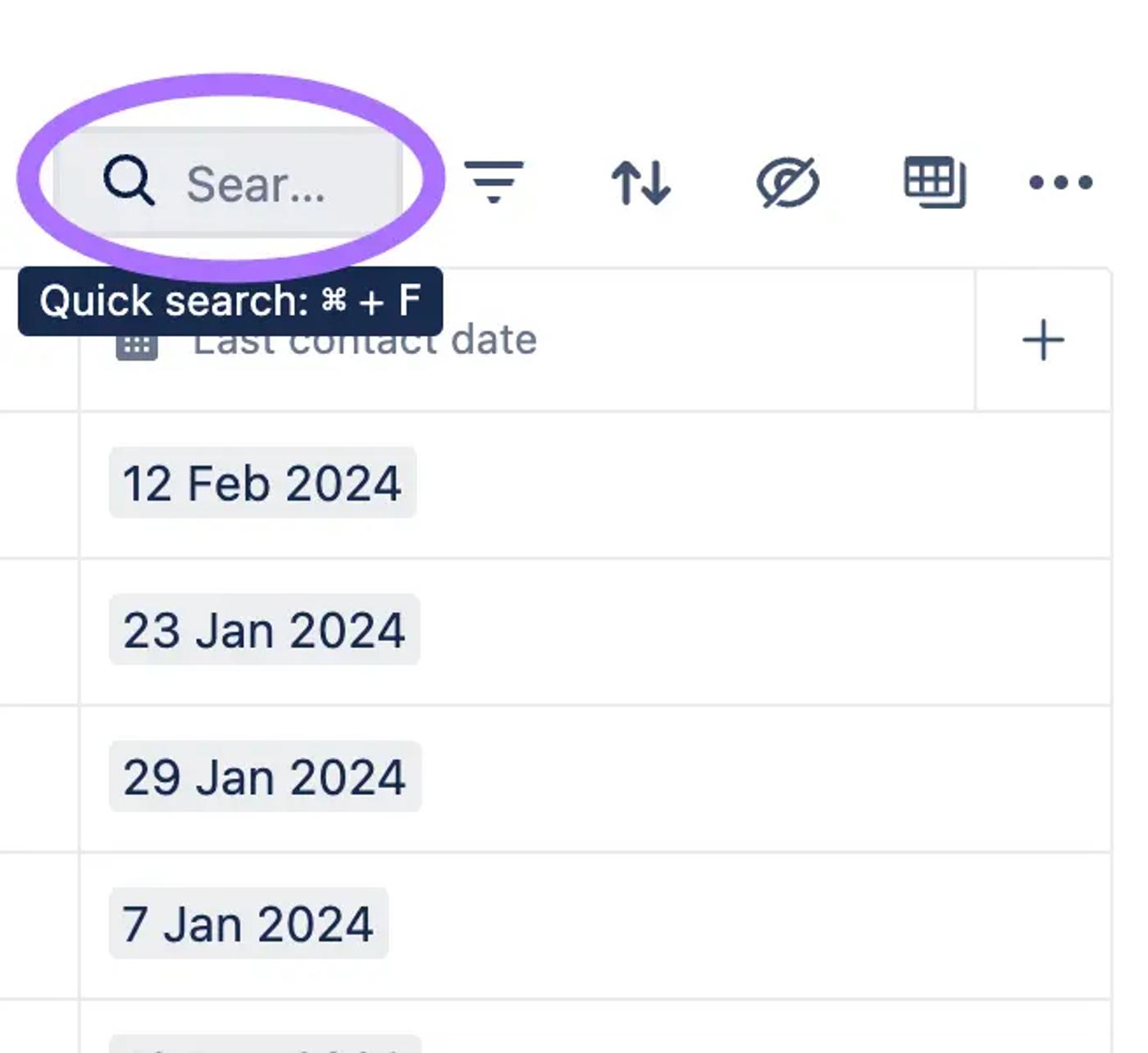 The search bar in a Confluence database