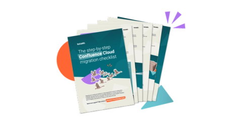 A fanned display of pages in the Confluence Cloud migration checklist PDF