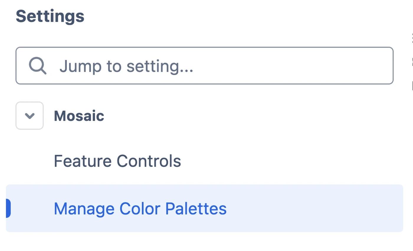 A user highlighting “Manage Color Palettes” in the Confluence admin settings