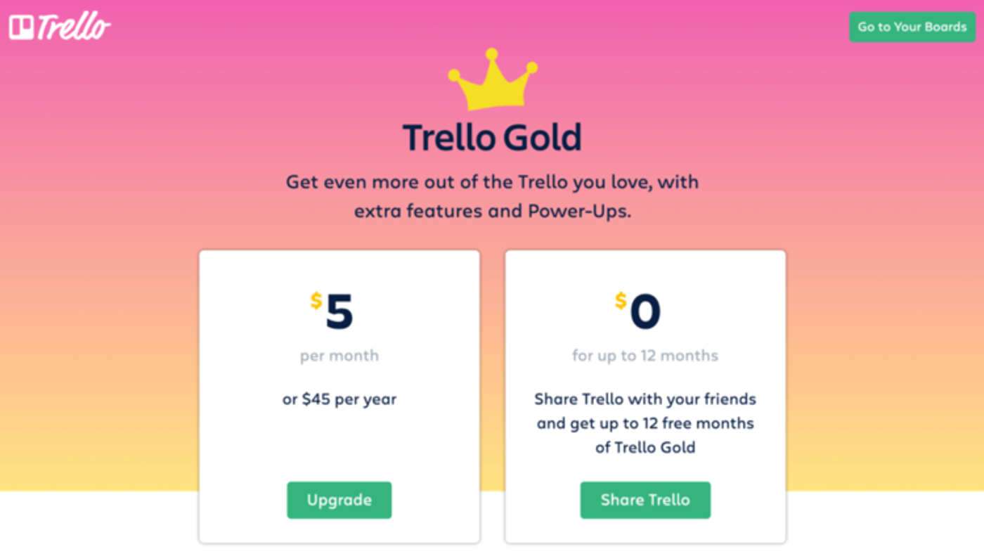The Trello Gold pricing scheme