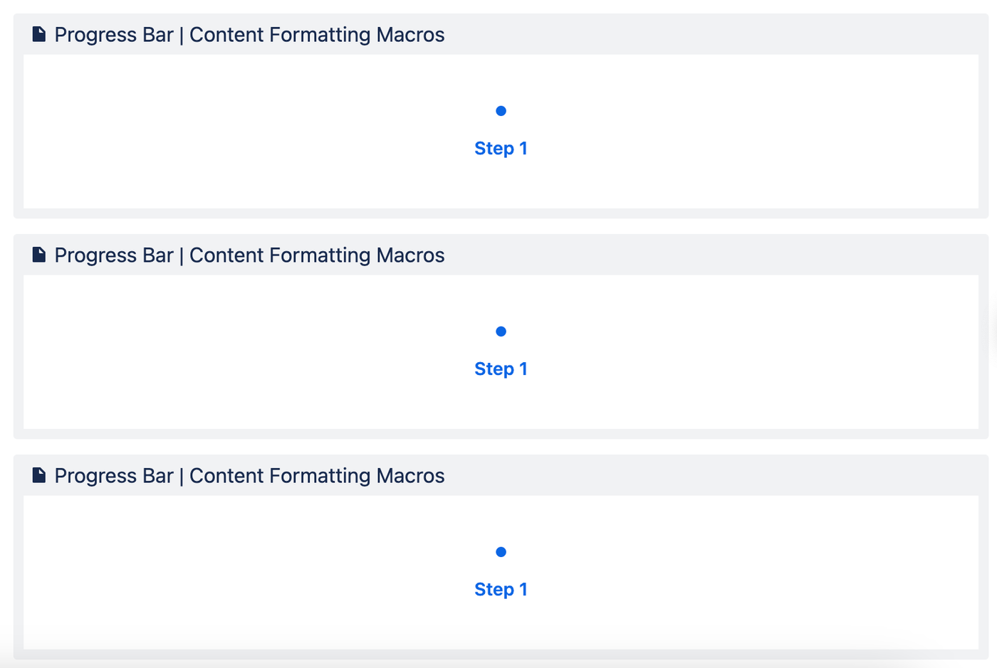 Three Progress Bar macros on a Confluence page