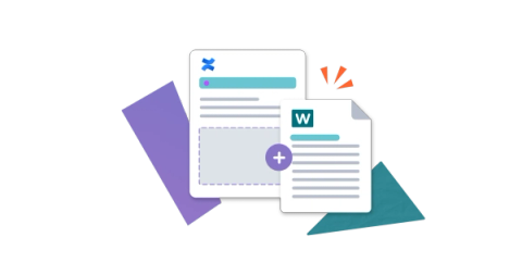 A Word document being added to Confluence on a stylised background