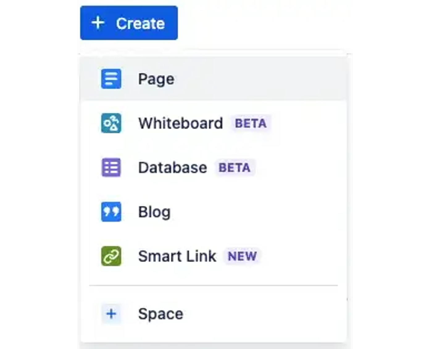 A screenshot showing the Create page option in Confluence
