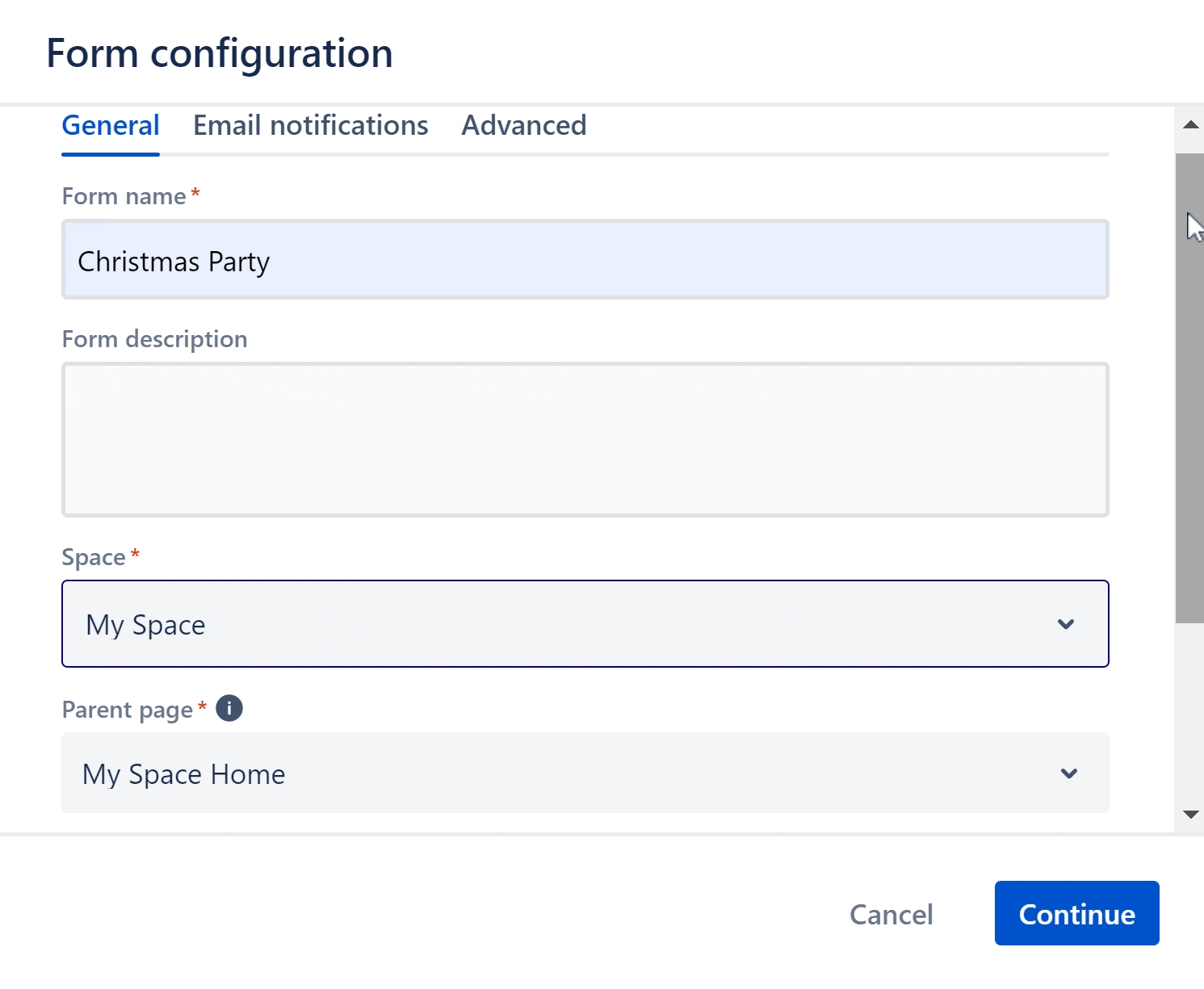 A GIF of a user changing a Confluence form page title from ‘Christmas Party’ to ‘Let’s get festive!’.