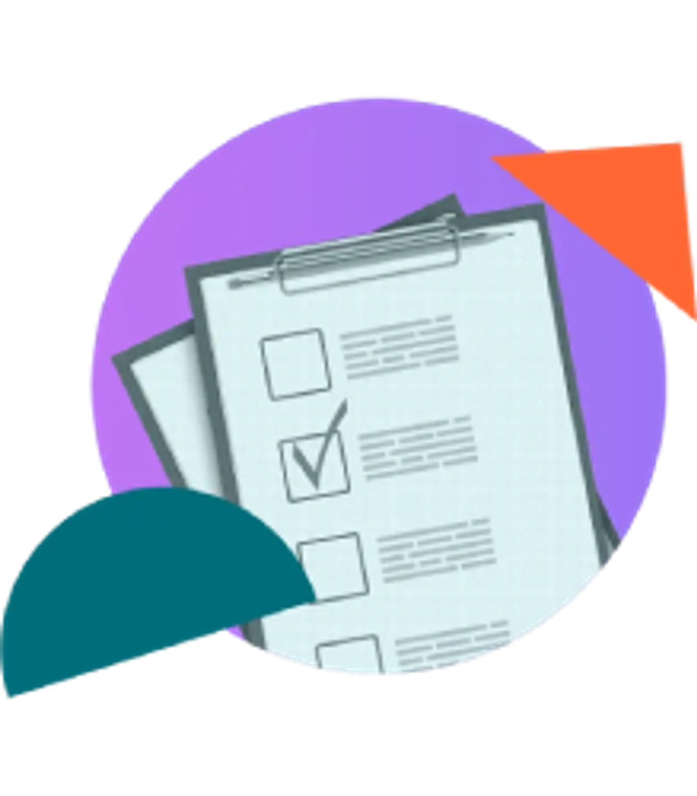 A checklist surrounded by colourful shapes