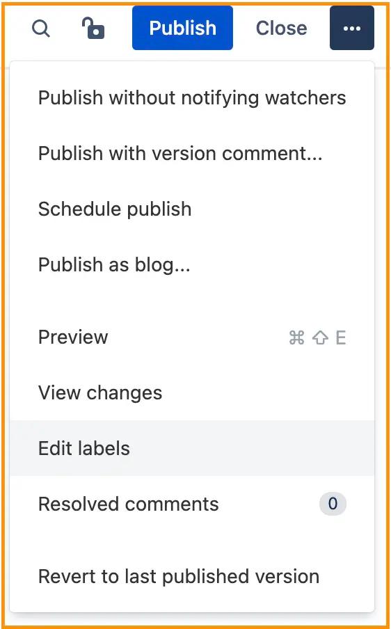 Editing labels from the Confluence dropdown menu