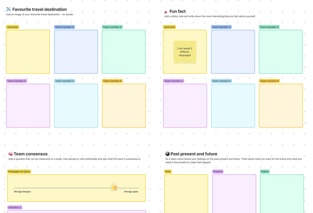 A screenshot of a section of the icebreakers whiteboard template in Confluence