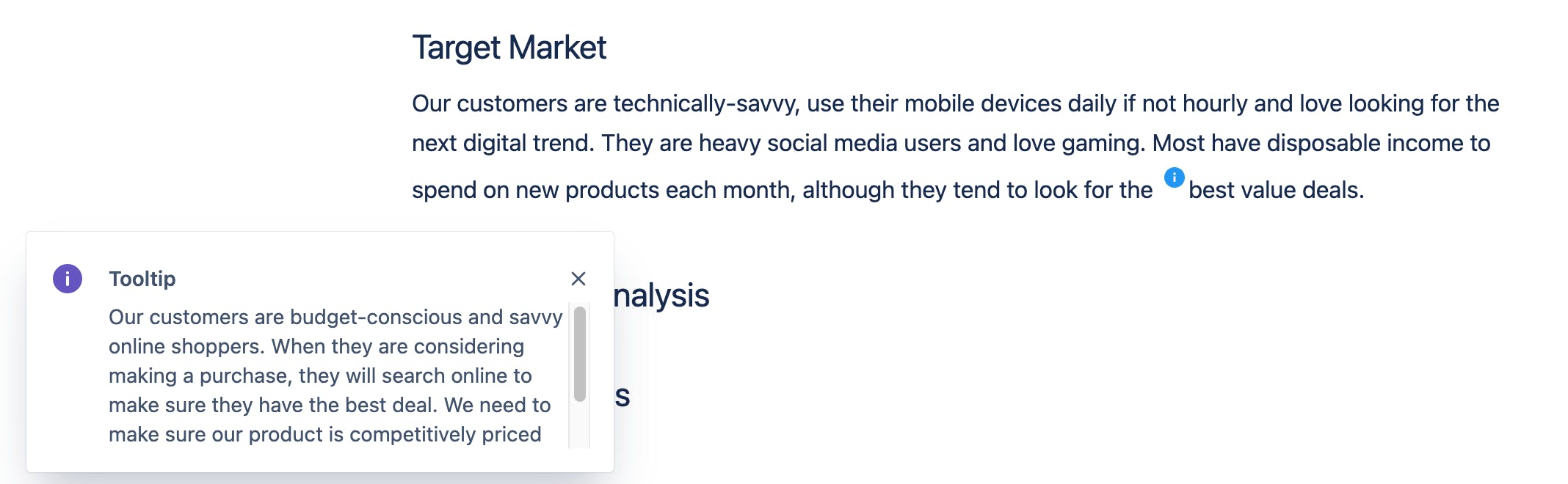 A screenshot of the Tooltip macro pop-up in Confluence