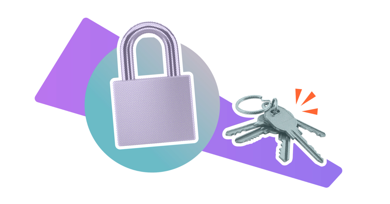 An illustration of a lock and several keys