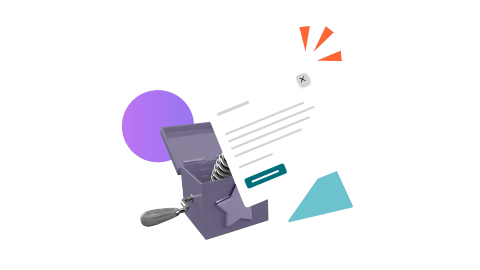 A document popping out of a box with a wind-up handle against a stylised background