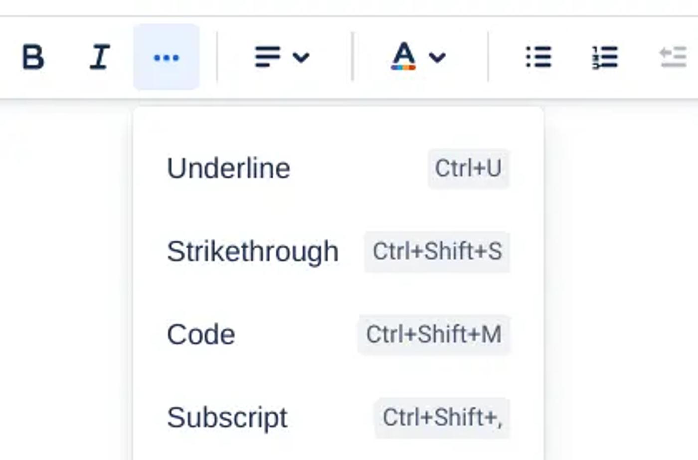 A screenshot of the many formatting options in Confluence