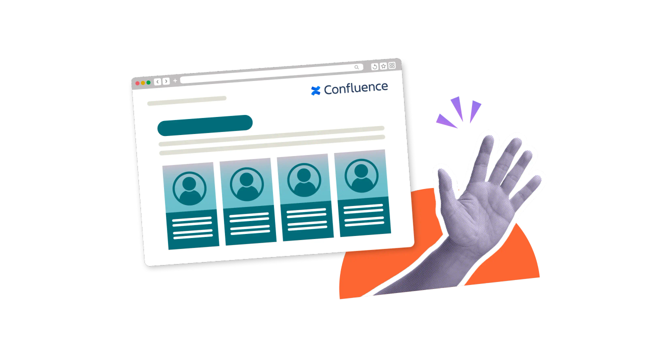 A Confluence page with team profiles on it and a waving hand