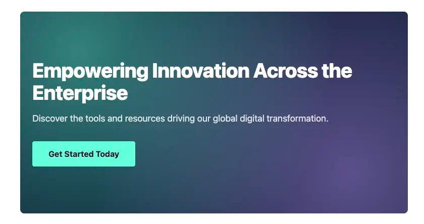 A colour gradient banner header with a heading and a button, made with an HTML macro from Mosaic in Confluence.