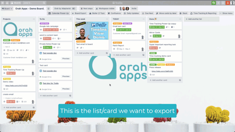A gif showing how to export PDFs from Trello with Board Export