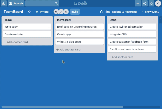 A gif showing Time Tracking for Trello in action