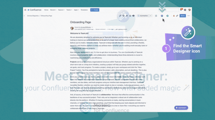 A gif showing a user quickly adding Confluence macros with Smart Designer