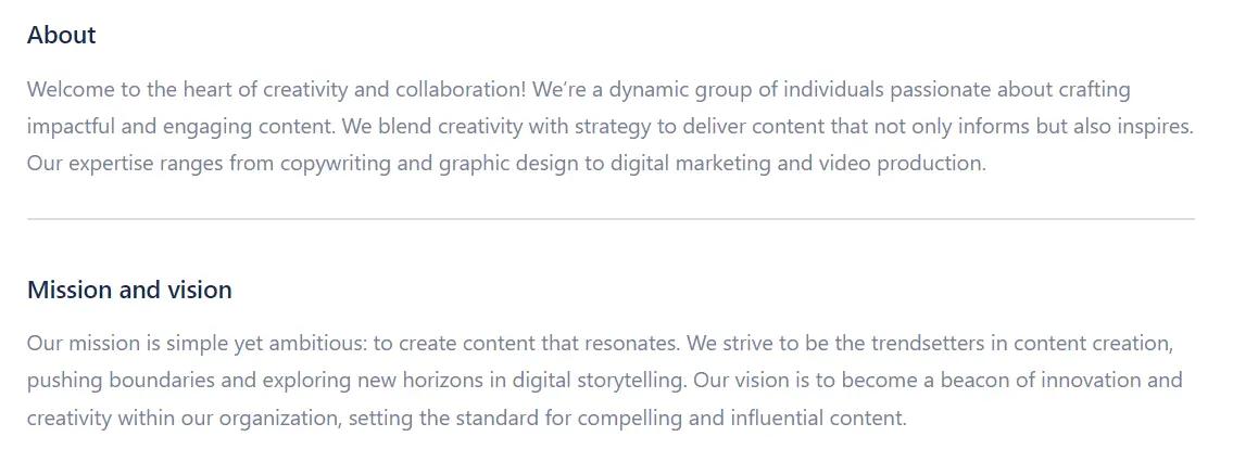 A horizontal divider between two paragraphs to create sections in Confluence