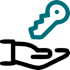 An icon of a teal key floating above an open hand