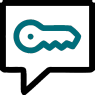 An icon of a teal key inside a speech bubble