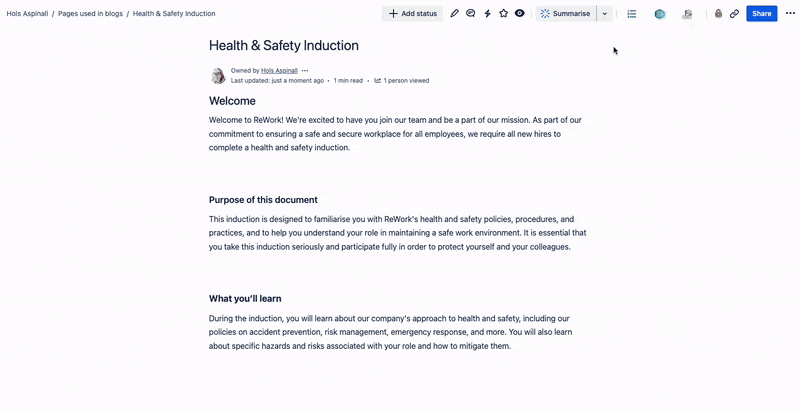 A gif showing how to use the Numbered Headings macro in Confluence