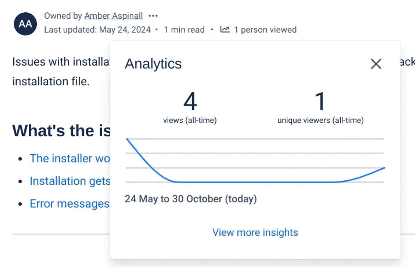 A timeline showing views of a single Confluence page over seven days