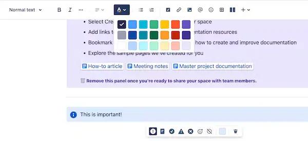 A screenshot showing the font colour options in Confluence