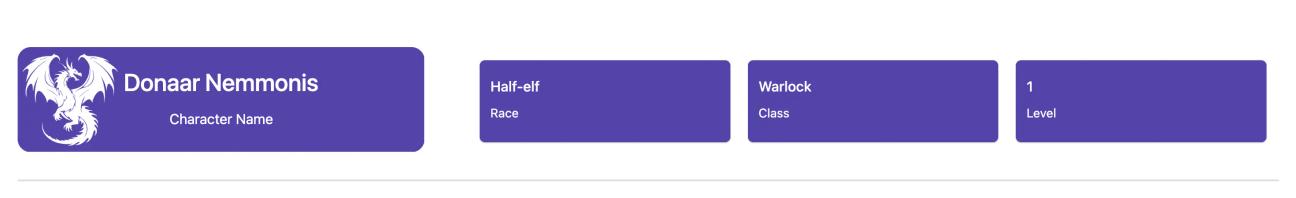 A screenshot of the top section of the fantasy character sheet template with basic character information in Advanced cards