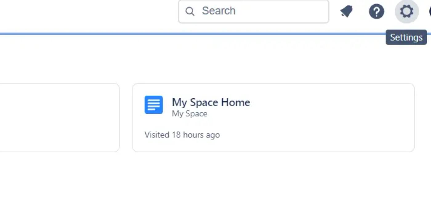 A screenshot showing the Settings icon within a space in Confluence