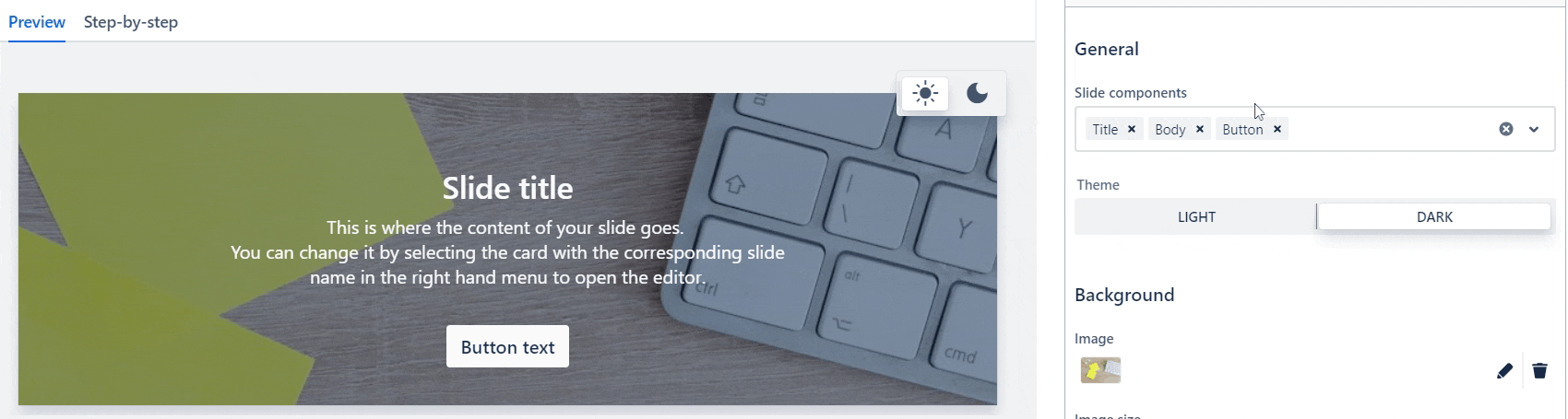 GIF of a user removing the button component from an interactive banner in Confluence