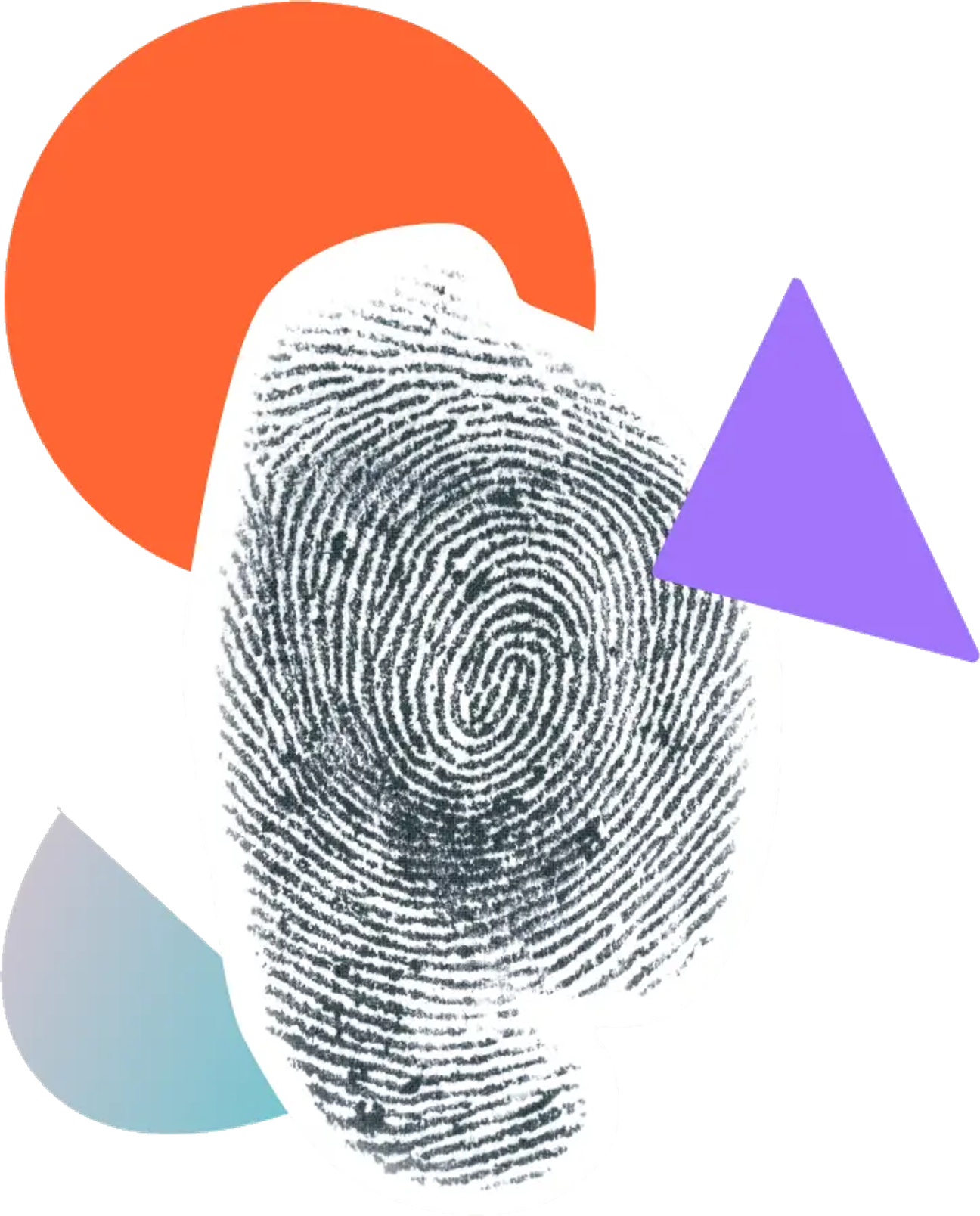 A thumbprint surrounded by colourful shapes
