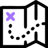An icon of a map with a purple "X" marker