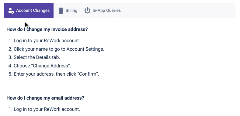 A GIF of a user clicking between FAQ tabs in Confluence