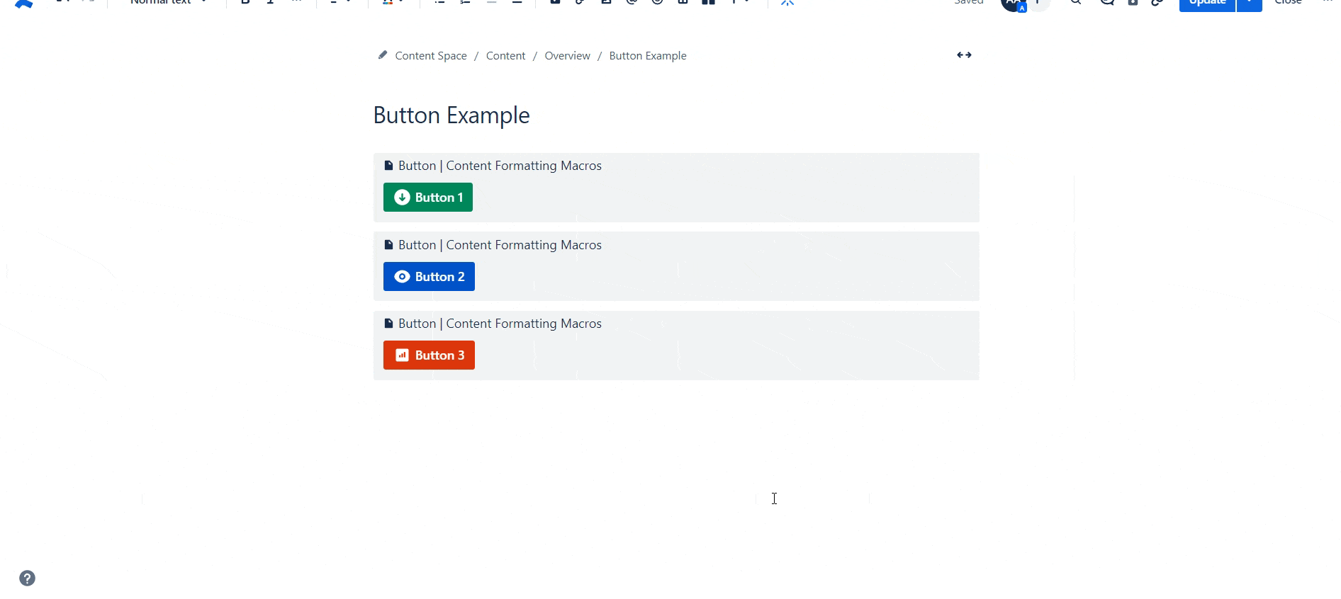 A gif of a user creating a row of buttons using the Button Group macro in Confluence