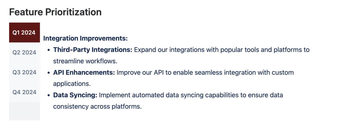 A screenshot of the Product Roadmap Template showing the 'Feature Prioritisation' section.