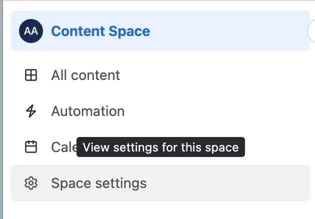 A screenshot of the Space settings option in the Confluence My Space sidebar