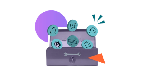 A toolbox containing 6 discs featuring migration-related icons