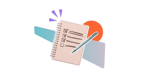 A silver pen and a notepad showing a to-do list on a stylised background