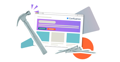 A colourful collage-style graphic of a Confluence page, a hammer, and some nails.